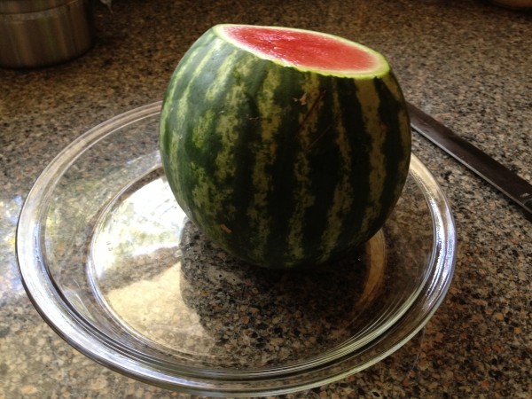 stand the watermelon up on one end 
